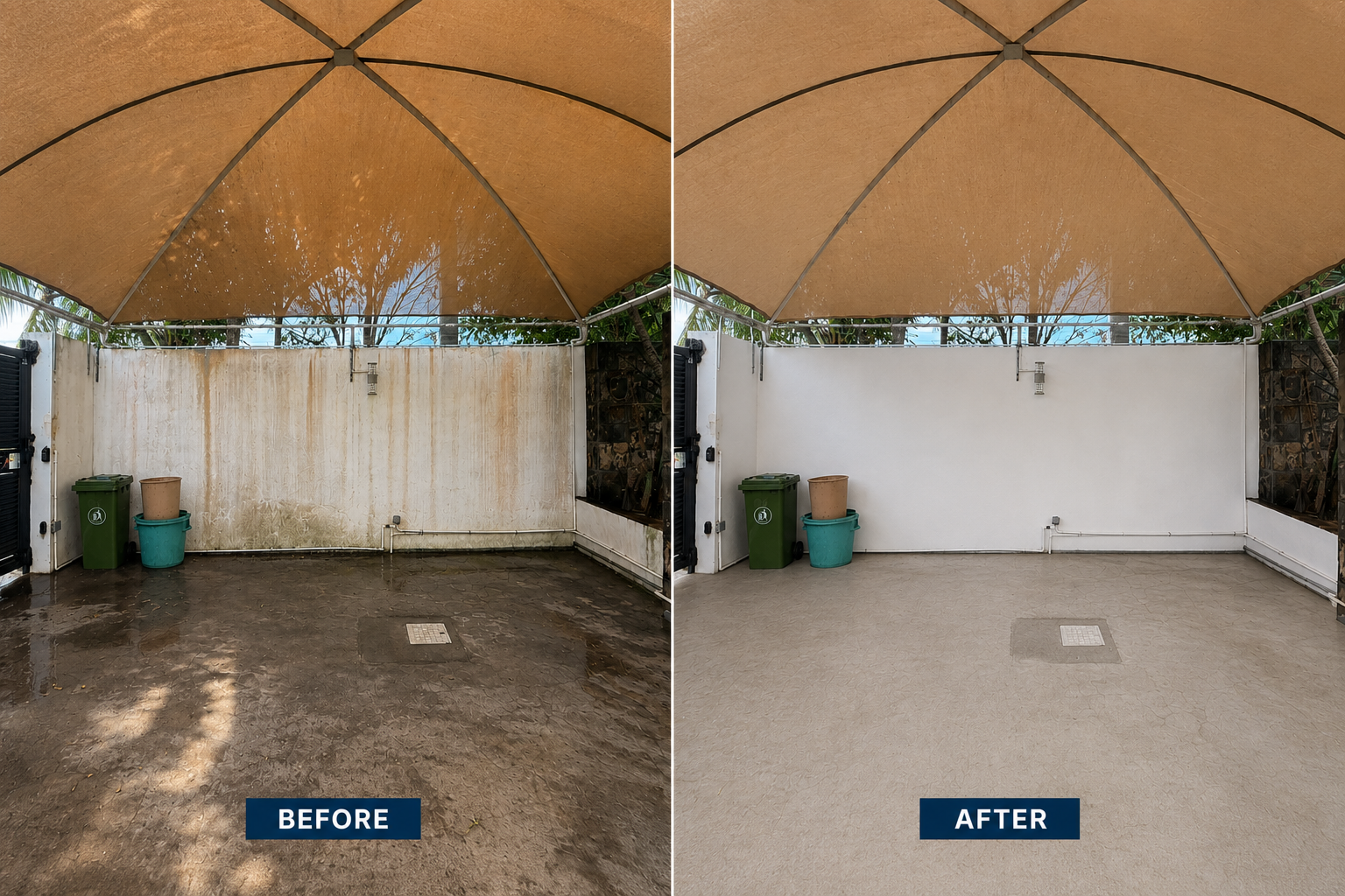 Exterior area before and after professional deep cleaning by Smartstay